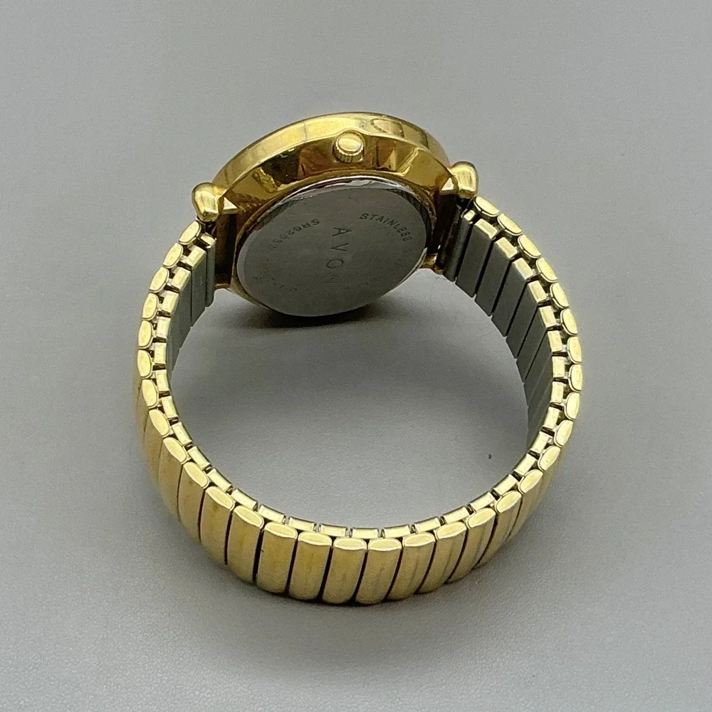 Avon Watch Women's Gold Tone Rhinestone Oval Expansion Band 36mm NEW BATTERY